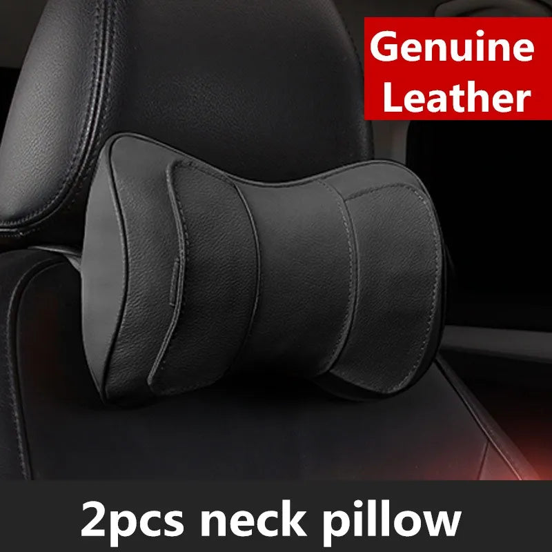 Genuine Leather Car Seat Headrest Pillow – Ergonomic Neck Support Cushion, Universal Auto Interior Accessory (2PCS)