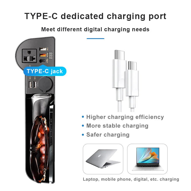 Car Seat Gap Organizer with Power Inverter – 12V/24V to 220V Converter with 4 USB Ports - Delicate Leather