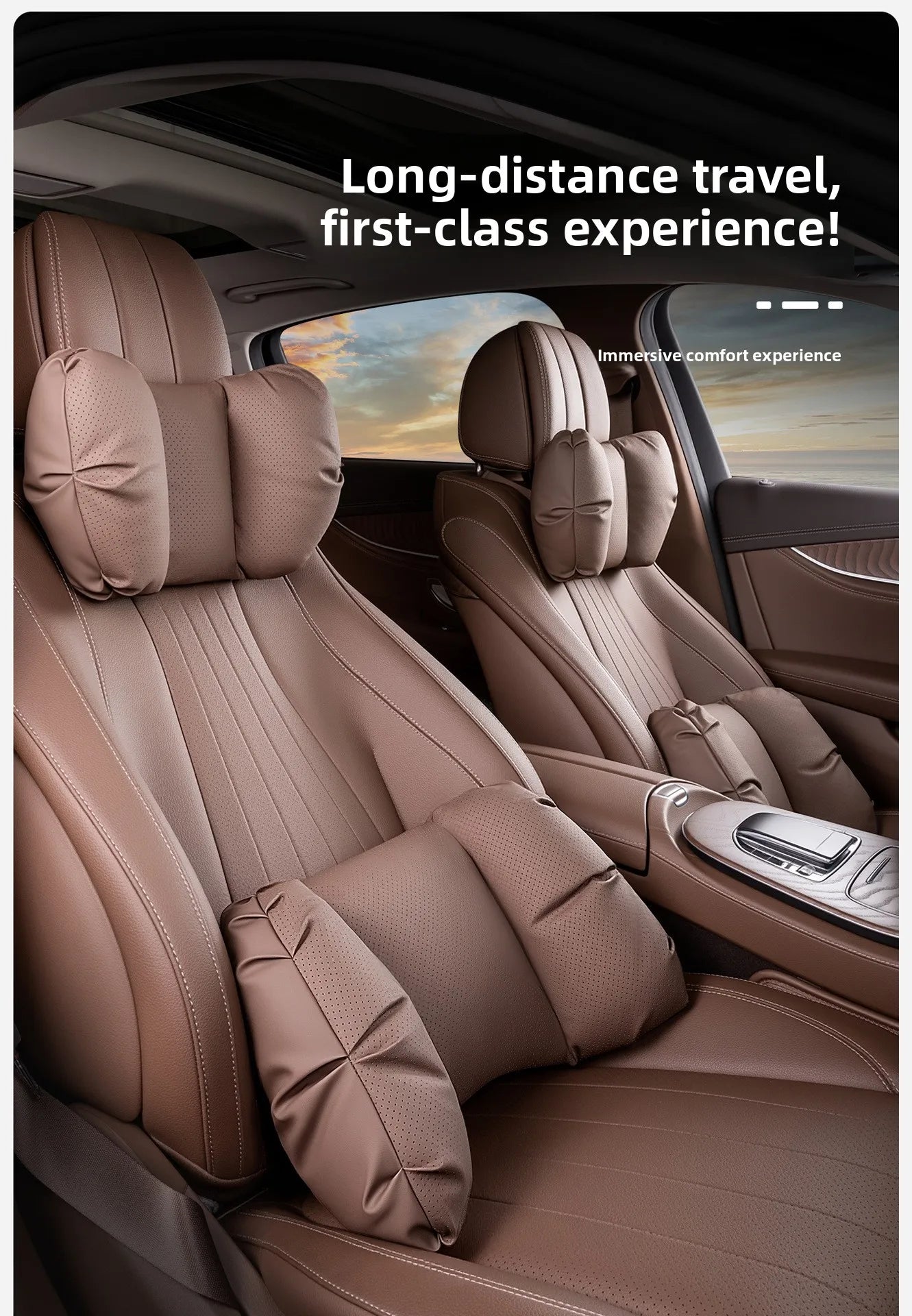 Universal Car Headrest & Lumbar Support Pillow – Breathable Perforated Leather Seat Cushion Set - Delicate Leather