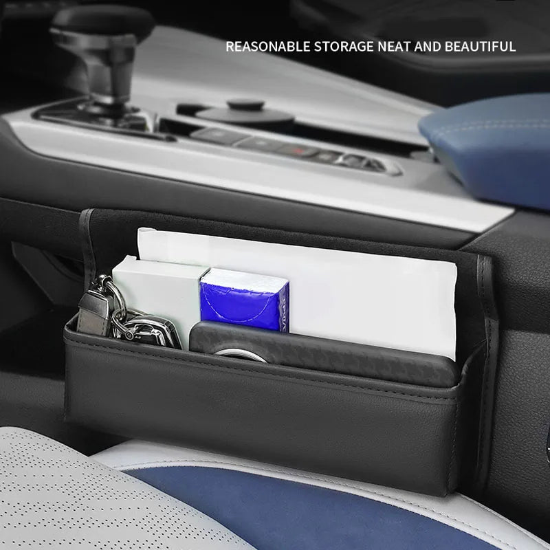 Car Seat Gap Organizer – Magnetic Lid Center Console Storage Box for Vehicle - Delicate Leather