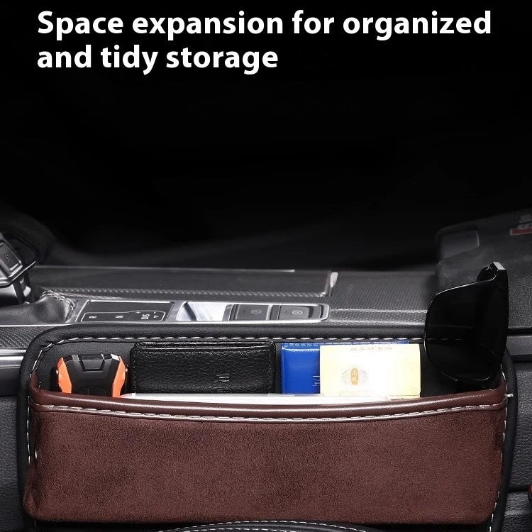 Universal Car Seat Gap Storage Box – Leather & Suede Center Seat Crevice Organizer - Delicate Leather