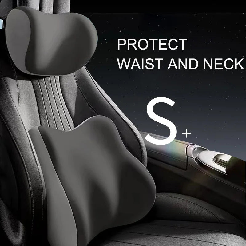Car Headrest and Lumbar Support Pillow Set – Memory Foam Neck Cushion and Breathable Back Support Pad for Vehicle Seats - Delicate Leather