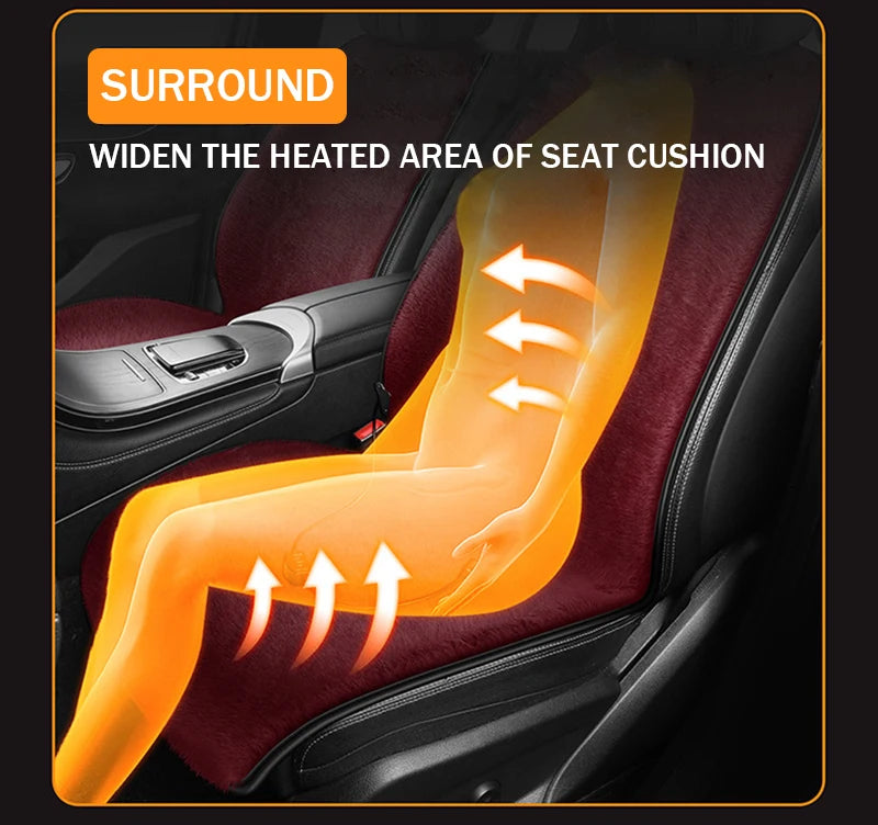 Heated Car Seat Cover 12V – Fast Heating Plush Seat Cushion for Winter Comfort - Delicate Leather