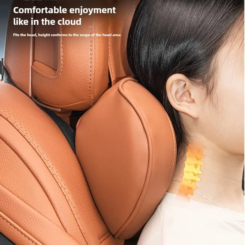 Nappa Leather Car Neck Pillow and Seat Pillow - Soft Headrest Lumbar Support for Comfortable Driving - Auto Accessories - Delicate Leather