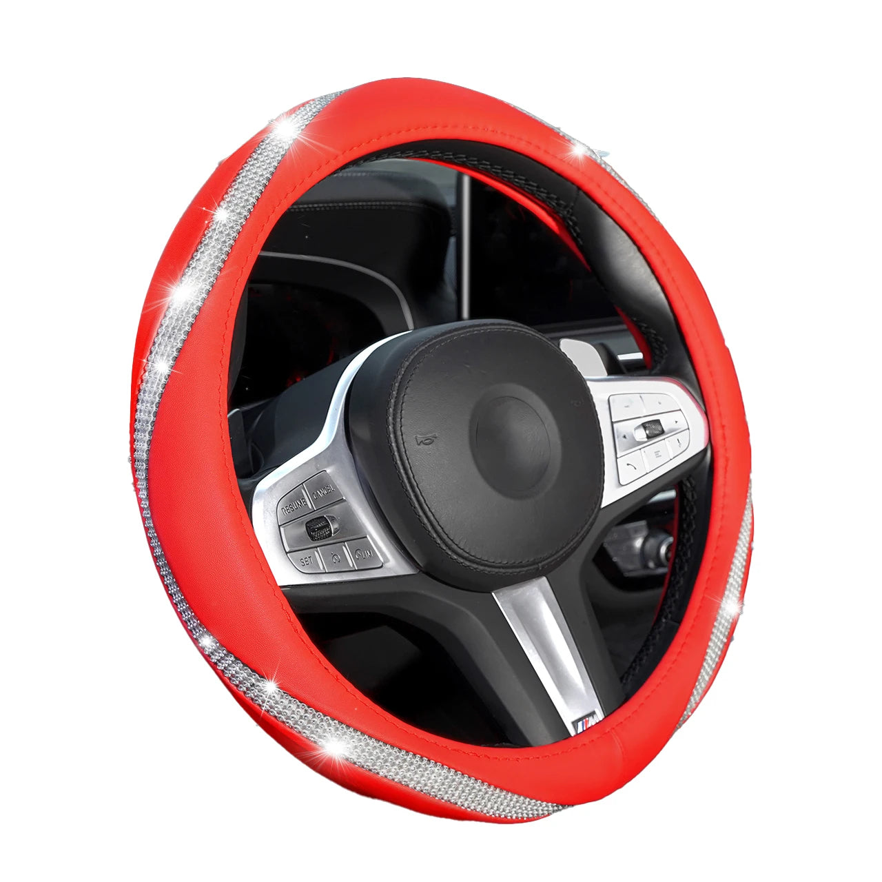 Rhinestone & PU Leather Steering Wheel Cover – Decorative Anti-Slip Grip - Delicate Leather
