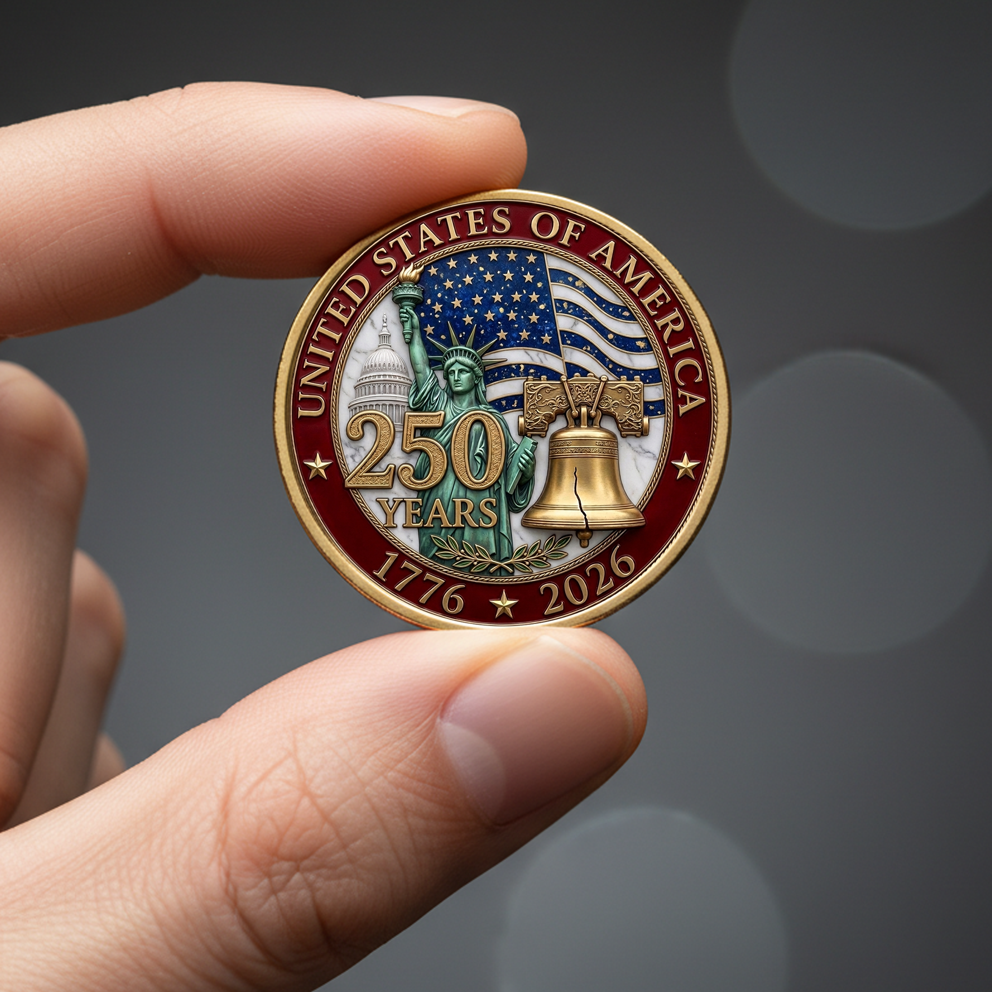 250th Anniversary of America 1776–2026 Commemorative Coin – Patriotic Souvenir Token 01 - Delicate Leather