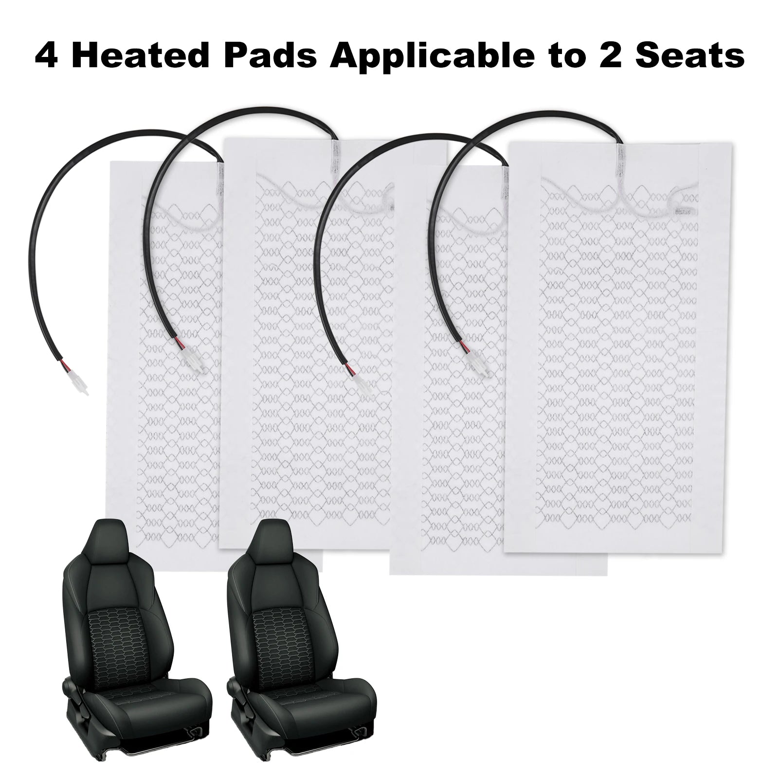 12 V Carbon Fiber Seat Heater Kit for 2 Seats – High / Low Temperature Switch Heated Pads, Universal Seat Heating Cushion Warmer - Delicate Leather
