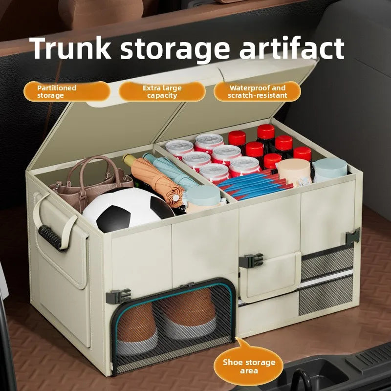 60L Foldable Car Trunk Organizer – Waterproof Large Capacity Storage Box for Travel & Outdoor Use - Delicate Leather