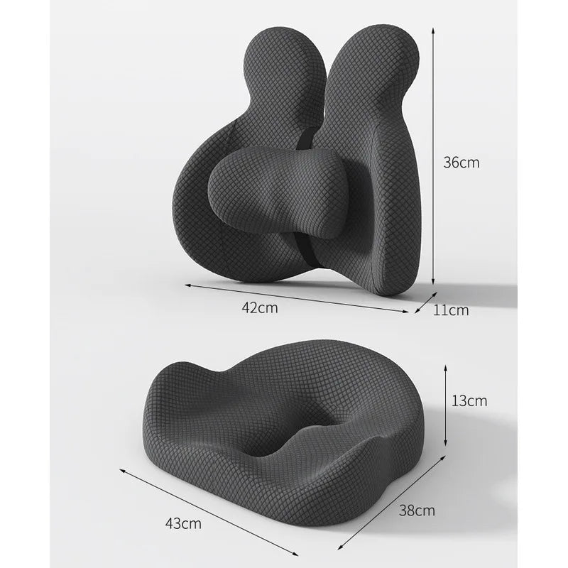 Orthopedic Memory Foam Seat & Back Cushion Set – Coccyx and Waist Support for Office Chair & Car - Delicate Leather