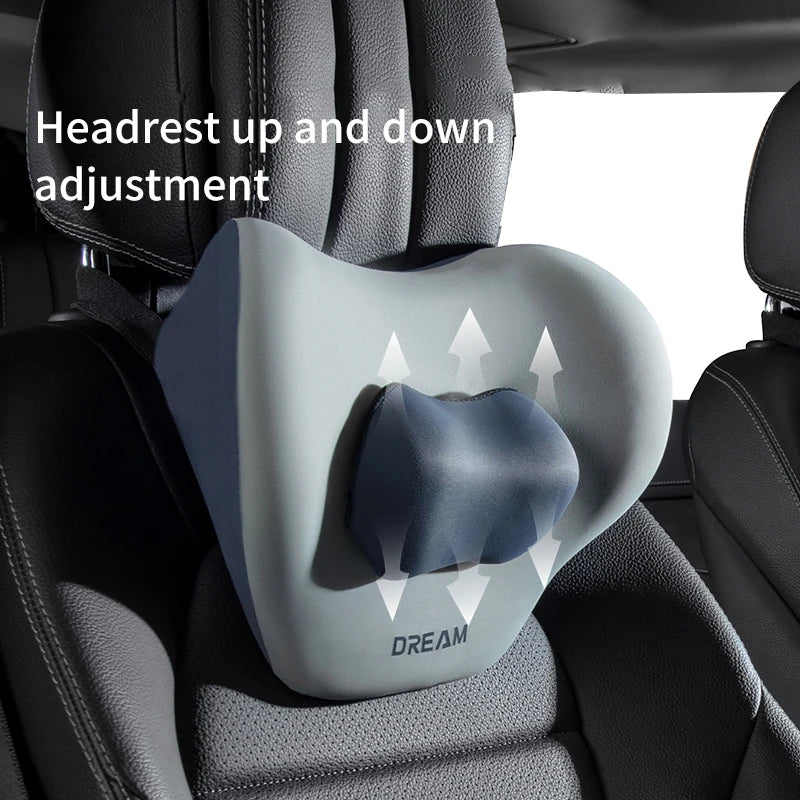 Memory Foam Car Neck & Lumbar Support Pillow – Adjustable Seat Headrest Cushion - Delicate Leather