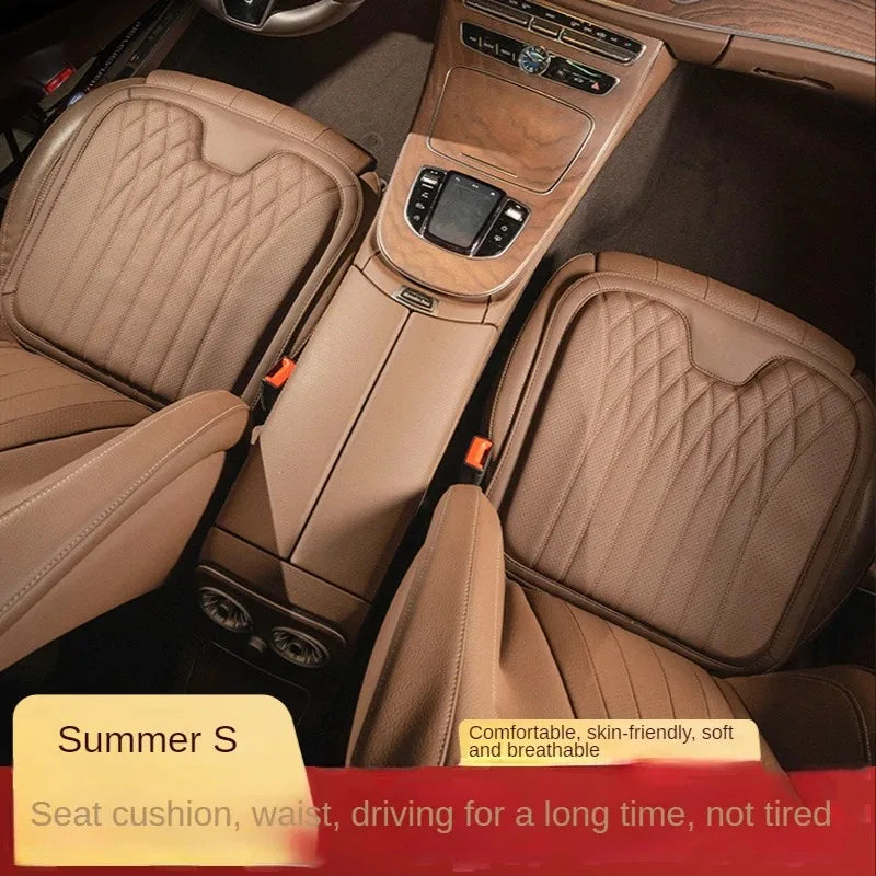 Delicate Leather Universal Car Seat Cushion with Lumbar Support – Ergonomic Leather Driver’s Seat Pad with Integrated Back Support - Delicate Leather