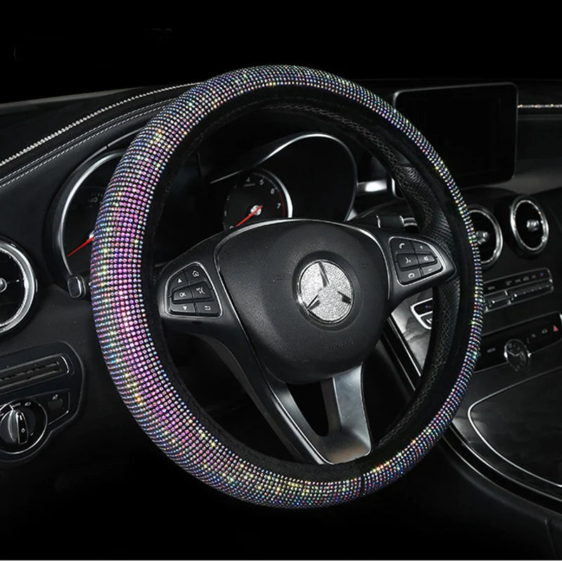 Crystal Rhinestone Steering Wheel Cover – Decorative Anti-Slip Universal Grip - Delicate Leather