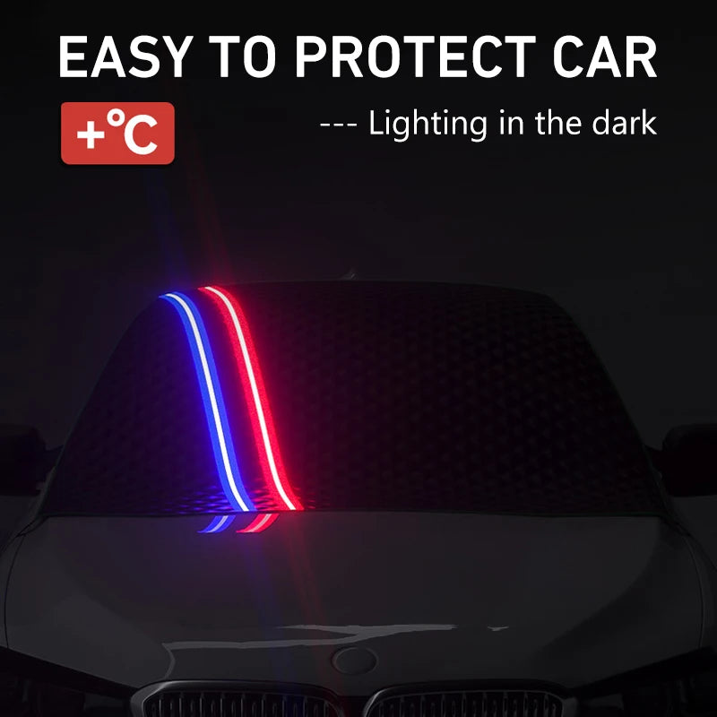 Car Snow & Ice Cover Protector – Thickened Front/Rear Windshield Frost Guard, Winter Sunshade Exterior Accessory - Delicate Leather