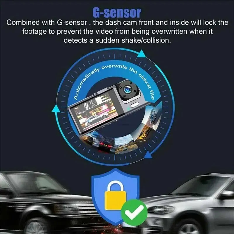 HD 1080P 3-Lens Dash Cam – 3-Channel Car DVR Recorder for Inside Vehicle, Three-Way Camera Dashcam 31