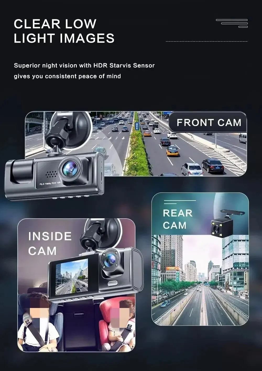 HD 1080P 3-Lens Dash Cam – 3-Channel Car DVR Recorder for Inside Vehicle, Three-Way Camera Dashcam 31