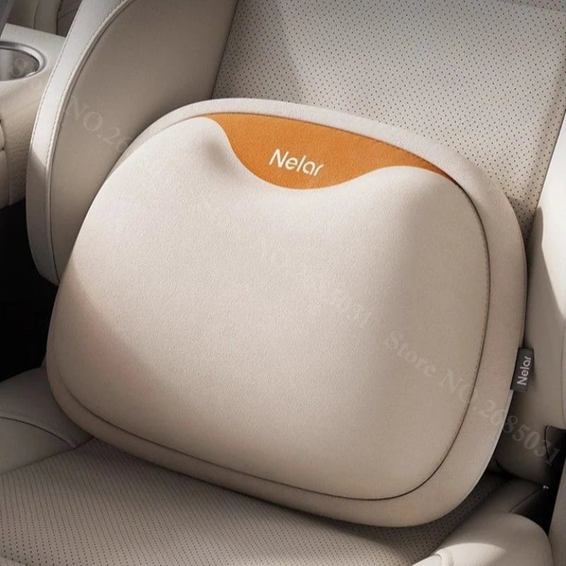 Memory Foam Car Neck Pillow and Lumbar Support – Breathable Headrest and Backrest Cushion Set - Delicate Leather