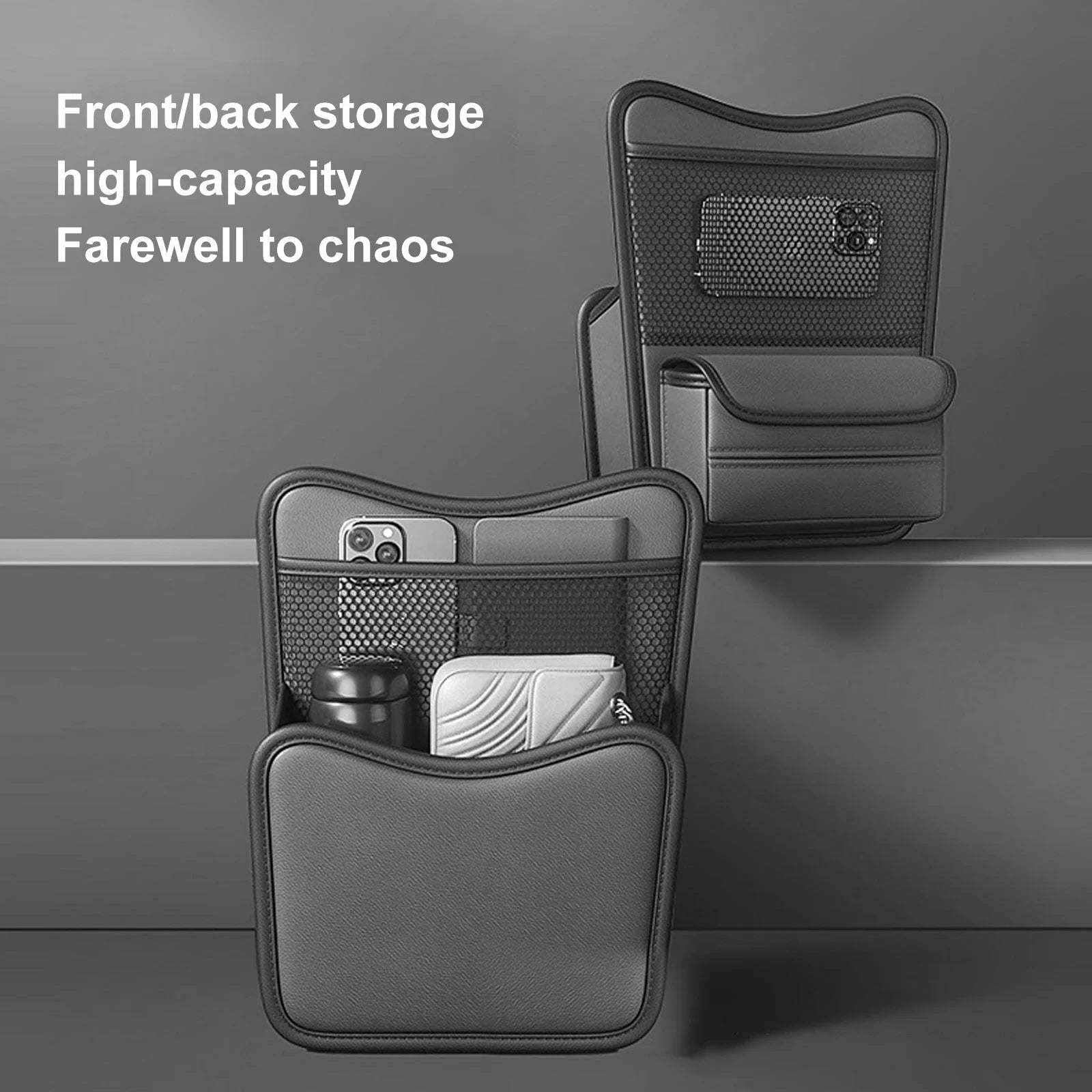 Car Handbag Holder Car Mesh Organizer Net Pocket Purse/Book/Phone Holder Tissue Box 3-IN-1 Auto Interior Organizers - Delicate Leather