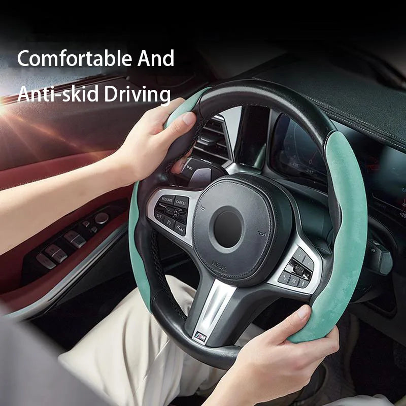 Car Steering Wheel Cover – Ice Silk Fabric Clip-On Grip, Ultra-Thin, All-Season, Non-Slip & Moisture-Absorbing - Delicate Leather