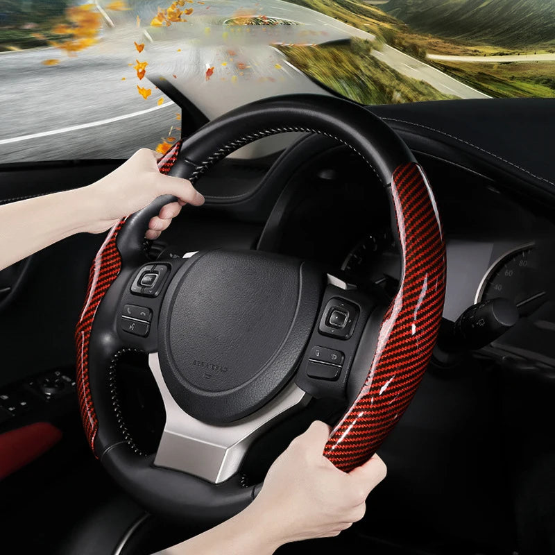 36cm Carbon Fiber Steering Wheel Cover – Non-Slip, Ultra-Thin, Sports Type D Car Handle Cover - Delicate Leather