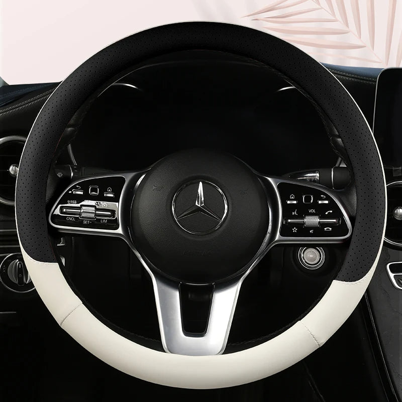 Universal Leather Car Steering Wheel Cover – Anti-Slip Protective Cover, Fashionable 38cm - Delicate Leather