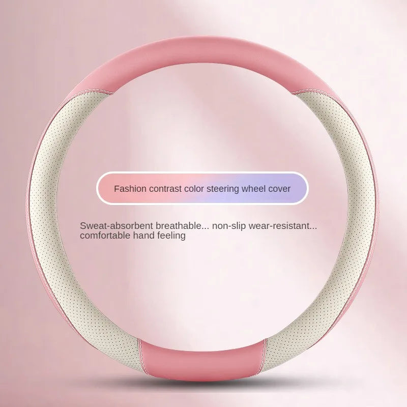 Leather Steering Wheel Cover – Simple Design, Breathable Anti-Slip Handle Cover, Universal D-Ring Fit - Delicate Leather