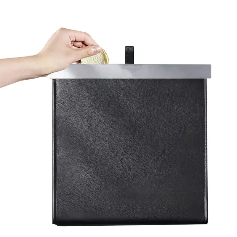 PU Leather Car Trash Bag – Foldable Waterproof Hanging Garbage Bin with Magnetic Lid, Front-Row Storage Bucket for Vehicle Interior - Delicate Leather
