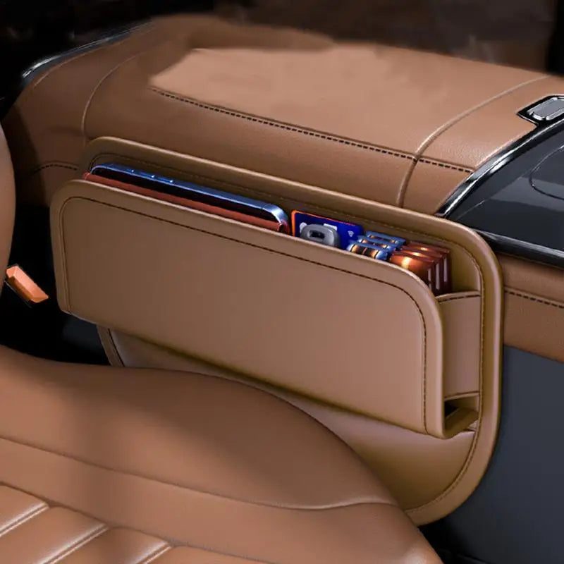 Car Seat Crevice Storage Box – Leather Console Side Organizer for Vehicle Interior - Delicate Leather