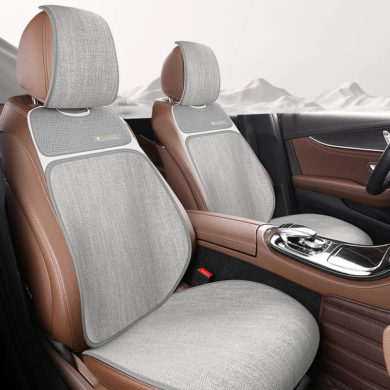 Breathable Linen-Textured Car Seat Cushion – Universal Front Row Seat Cover for All Seasons - Delicate Leather