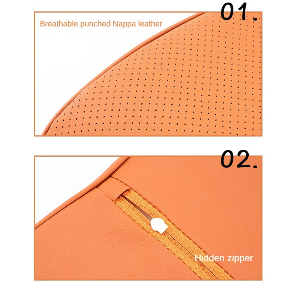 Soft Leather Car Seat Cushion Non-Slip Memory Cotton with Waist Support Pillow, Car Accessories
