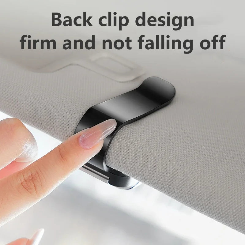 Car Sun Visor Glasses Clip – Compact Eyeglasses Holder with Alloy Buckle - Delicate Leather