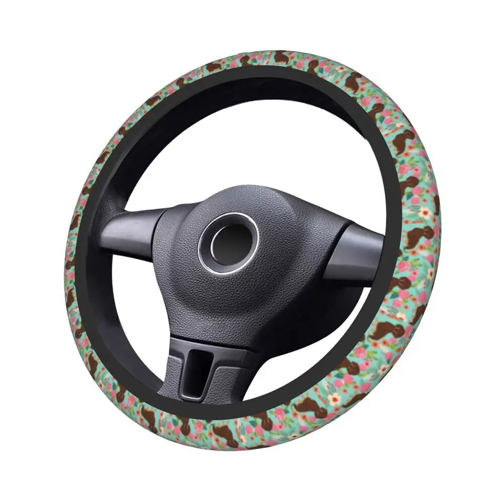 Doxie Florals Dachshund Steering Wheel Cover, Sausage Dog Car Steering Wheel Cover , Car Accessories 40 - Delicate Leather