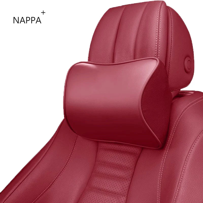 Universal Nappa Leather Car Neck Pillow – Memory Foam Headrest & Waist Support Cushion for Car Interior - Delicate Leather