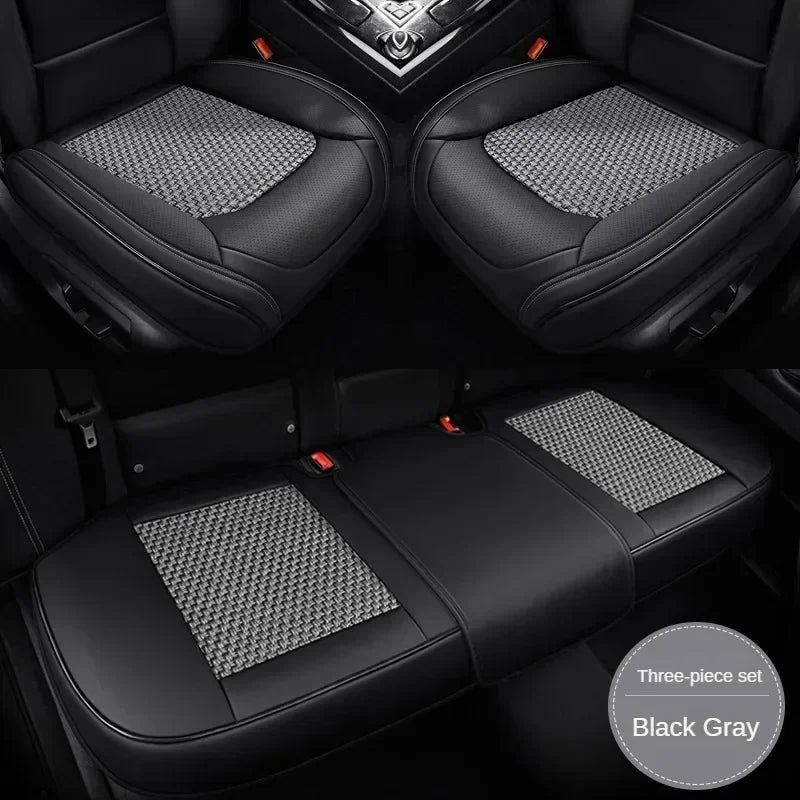 Full Coverage Car Seat Cover 3D Cushion Universal Fit Front and Rear Seats, Durable Synthetic Leather Car Interior Protector - Delicate Leather