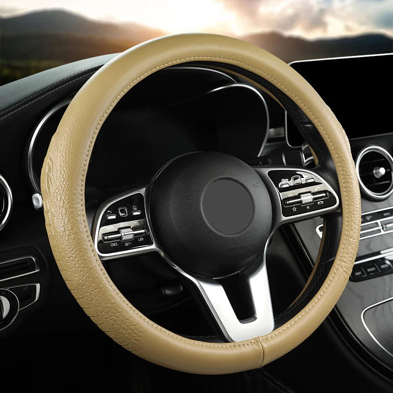 Crocodile Grain Leather Steering Wheel Cover – Universal D-Type Textured Grip Cover - Delicate Leather