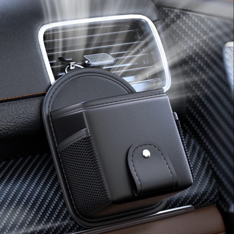 PU Leather Car Air Vent Phone Holder & Storage Bag – Organizer with Glasses Holder for Phones, Keys, and Tissues - Delicate Leather