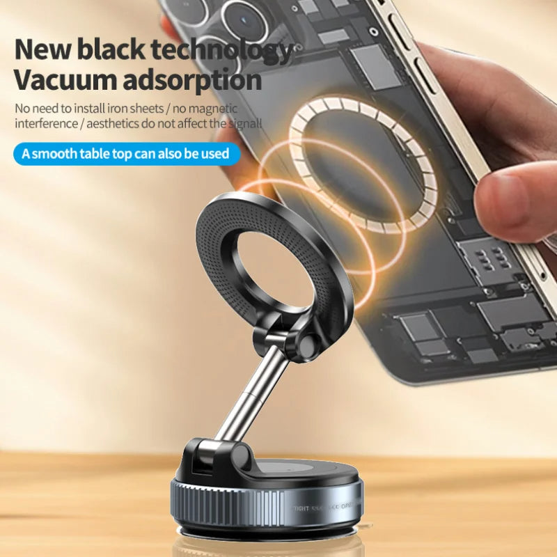 Magnetic Car Phone Holder | 360° Rotating Foldable Mount with Suction Cup & Anti-Shake Bracket (SP10) - Delicate Leather