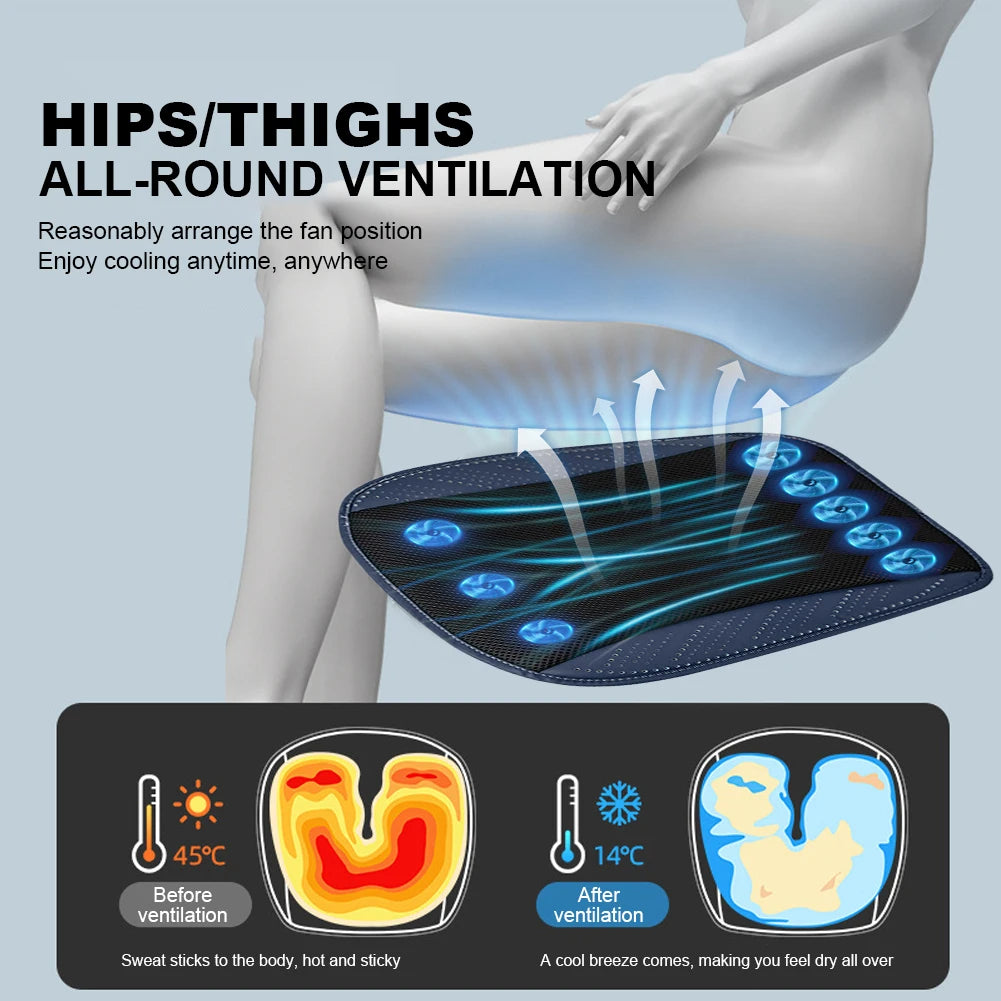 Stay Cool this Summer with the USB Fan Blowing Car Cooling Cushion: 8-Fan Design with 3 Adjustable Gears for Ultimate Ventilation and Comfort in Your Auto Interior - Delicate Leather