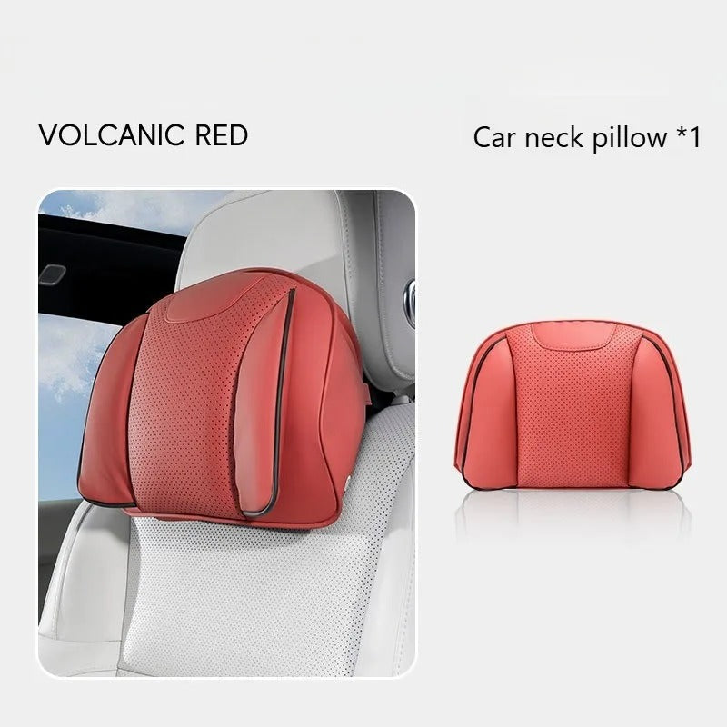 Nappa Leather Car Headrest & Lumbar Support Pillow Set – Universal Neck & Back Cushion - Delicate Leather