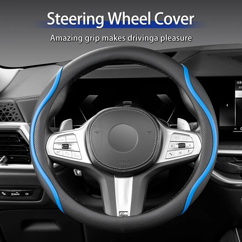 Leather Steering Wheel Cover – Universal Circular Protective Wheel Cover - Delicate Leather