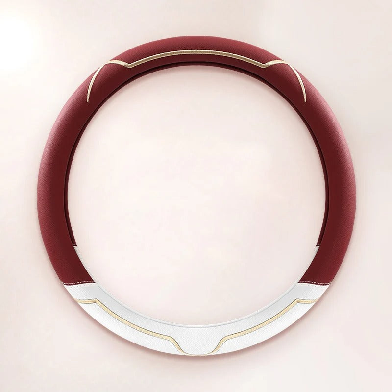 Universal Steering Wheel Cover – Pink and White, 15-Inch Anti-Slip Design - Delicate Leather