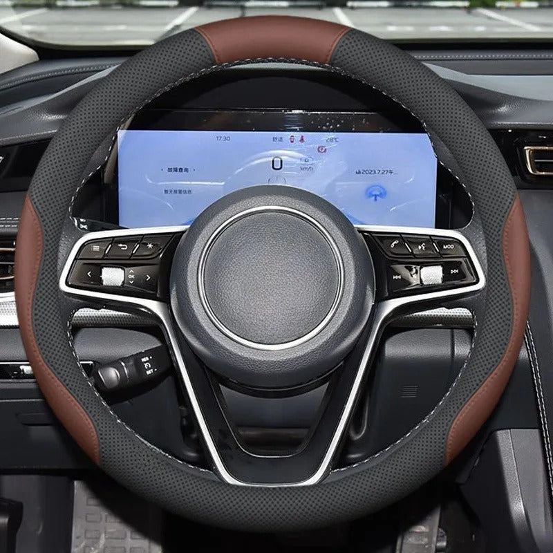 Nappa Leather Steering Wheel Cover – Anti-Slip 38cm Universal Fit Interior Accessory