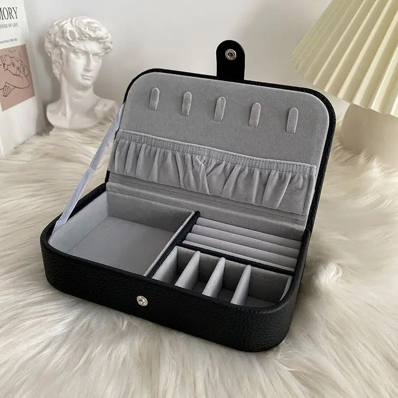 Jewelry Box - Portable Jewelry Organizer Travel Case Leather Earrings Necklace Ring Display Jewelry Storage Box - Delicate Leather