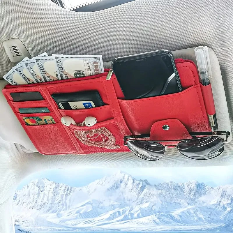 Car Visor Organizer - Sunglasses Holder and Visor Accessories for Trucks - Delicate Leather