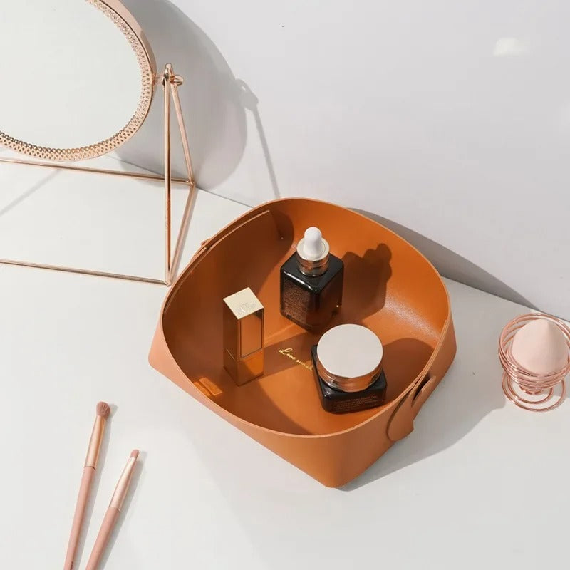 PVC Leather Watch Key Storage Tray, Porch Entrance Living Room Coffee Table Small Debris Storage Box Desktop Basket Small Tray - Delicate Leather