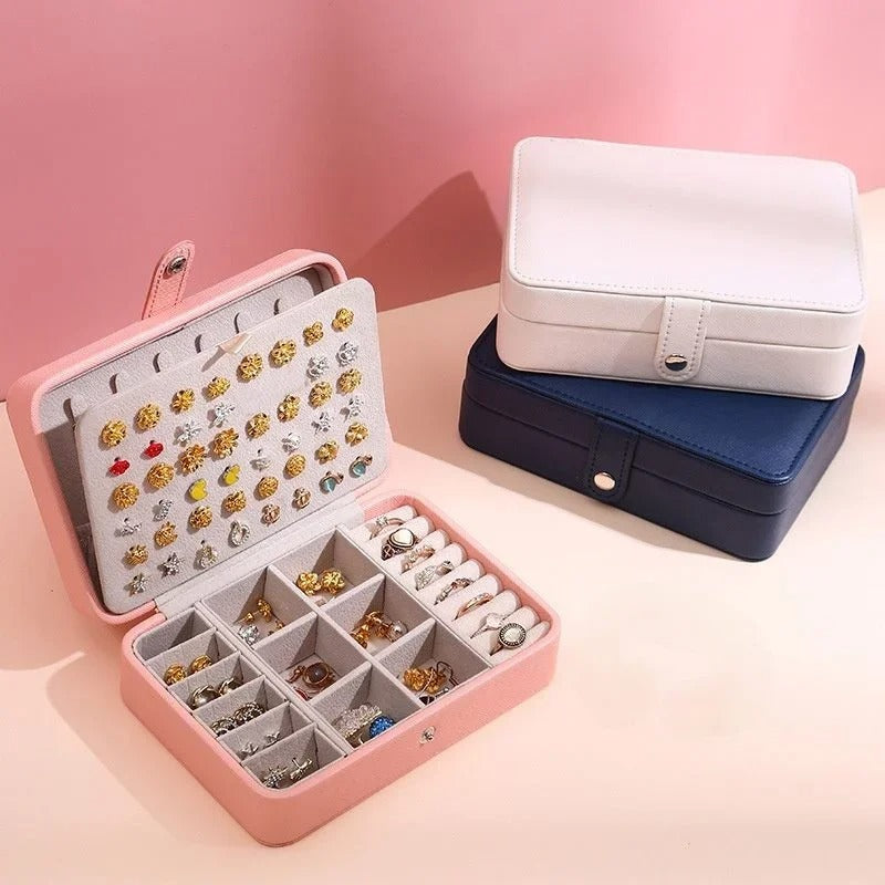 Portable PU Leather Jewelry Organizer Box for Earrings, Rings, and Necklaces - Delicate Leather
