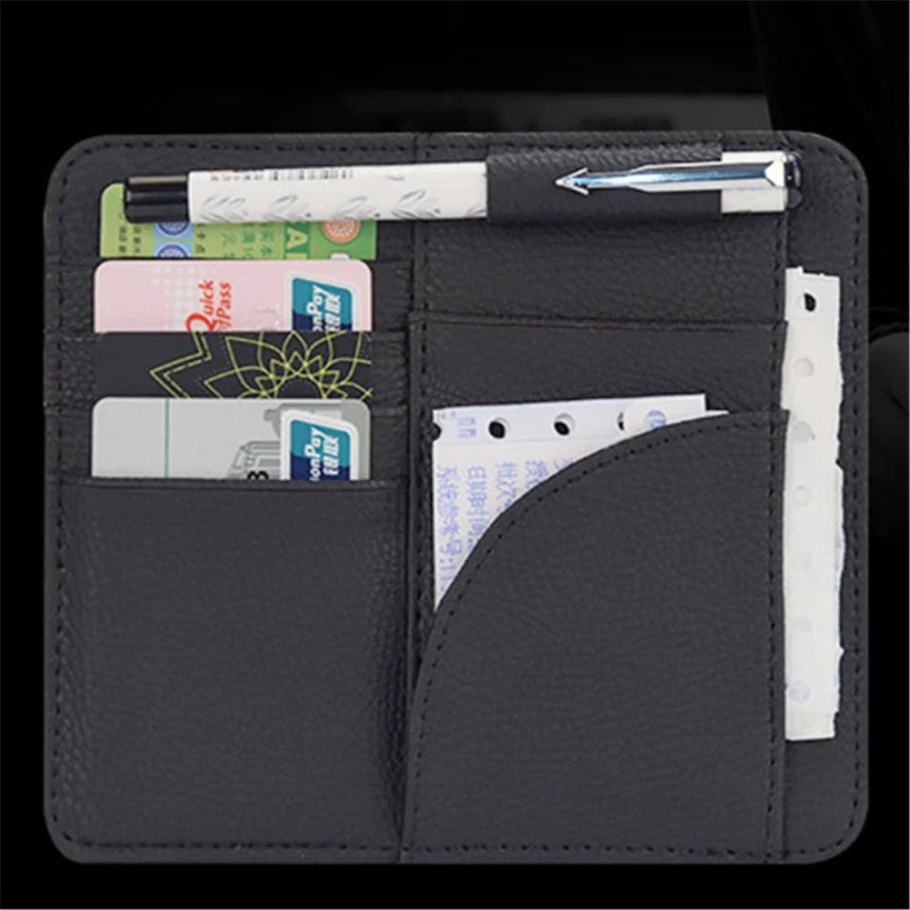 Multi-Purpose Car Sun Visor Organizer Auto Sunshade Ticket Card Pen Storage Holder Pouch Pocket Car Interior Accessory - Delicate Leather