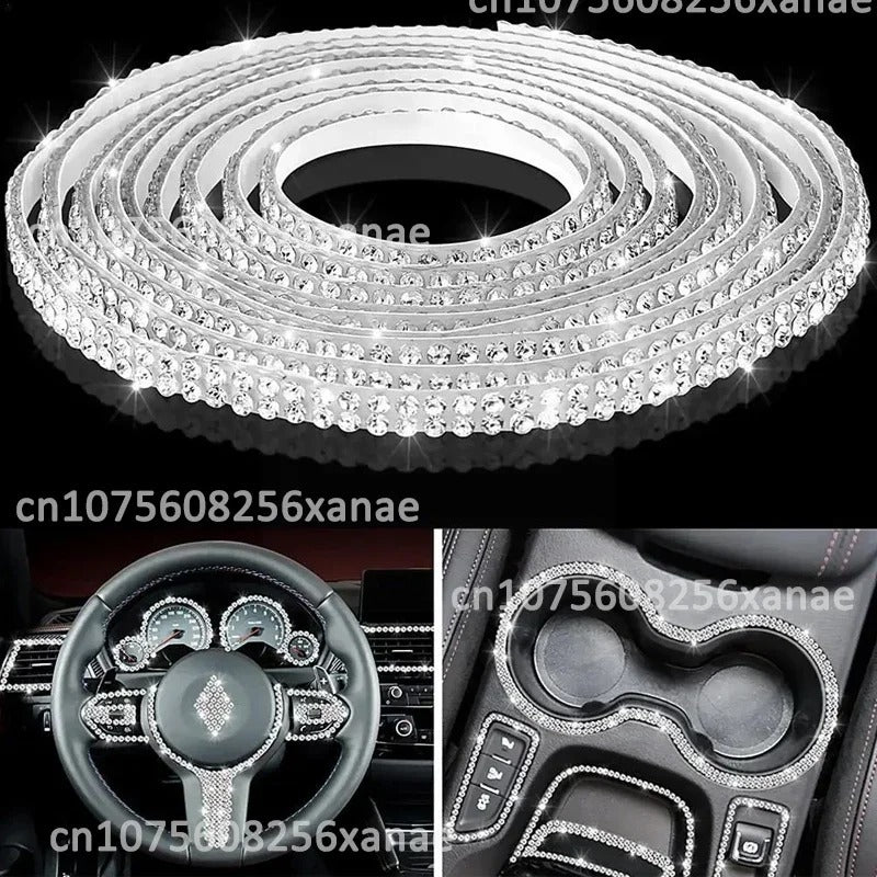 Bling Car Trim Sticker – 5m Self-Adhesive Rhinestone Strip for Interior Decoration - Delicate Leather