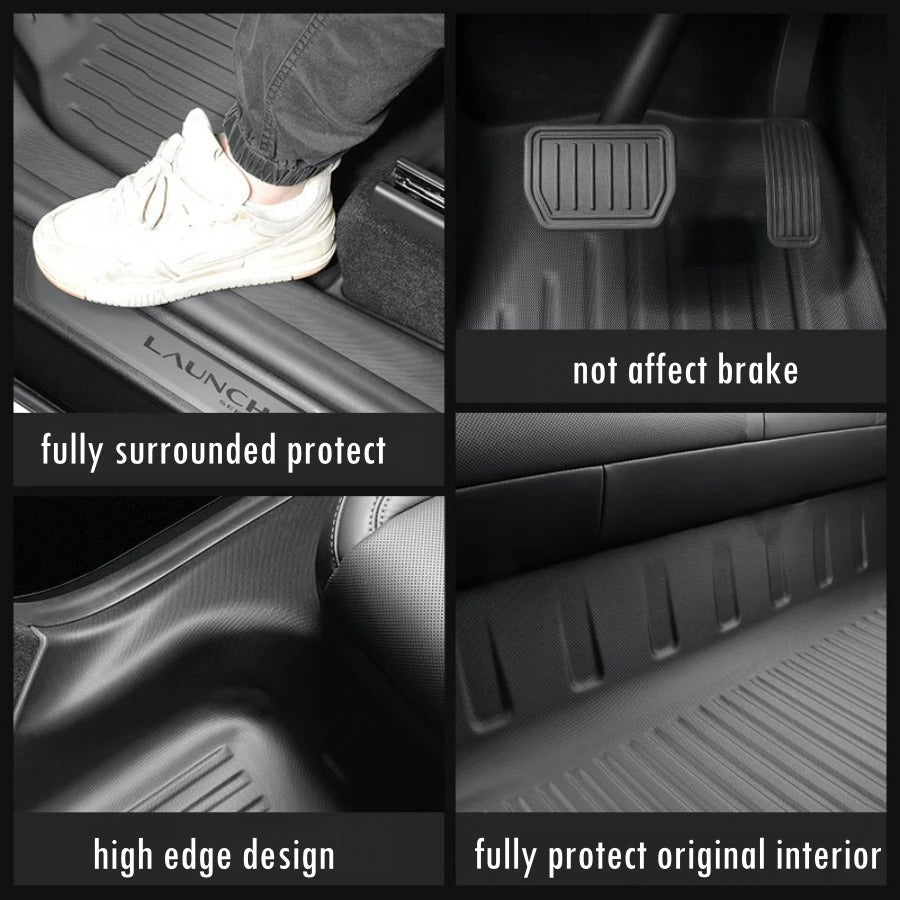 TPE Floor Liners for Tesla Model Y Juniper 2025 – Full Set with Door Sill Protectors, Front Rear Cargo Mats - Delicate Leather