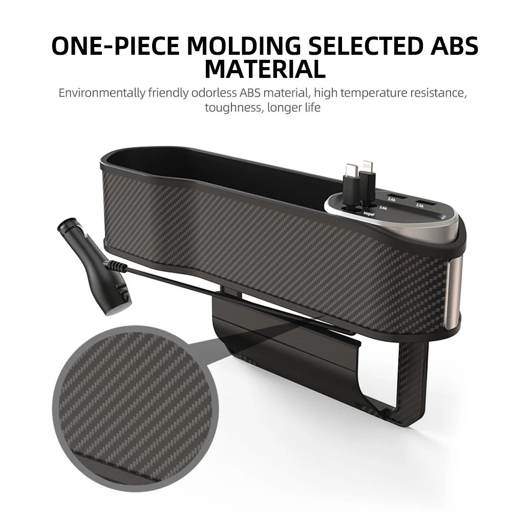 Car Seat Gap Filler Organizer with Cup Holder and Wireless Charging - Delicate Leather