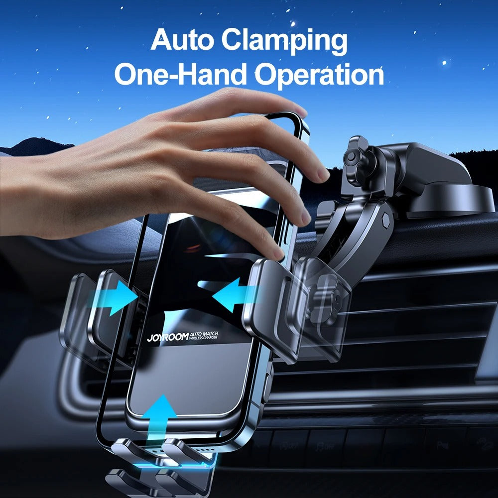 Wireless Charging Car Phone Holder - 15W Fast Charging Auto-Clamping Car Charger - Delicate Leather